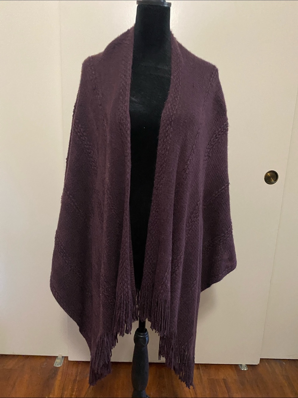 World Market Women's Open Front Fringe Knit Wrap Sweater - Plum